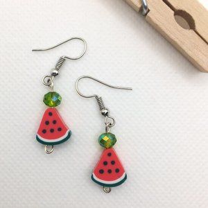 Summer Watermelon Beaded Charm Earrings